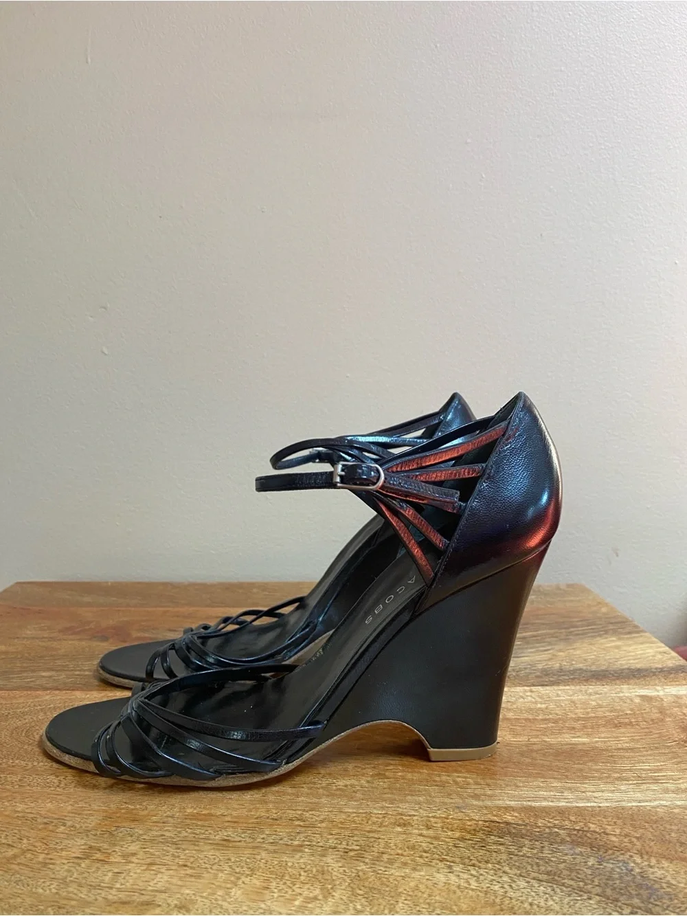 VTG Y2K Marc Jacobs Black Leather Wedge Shoes Ankle Strap